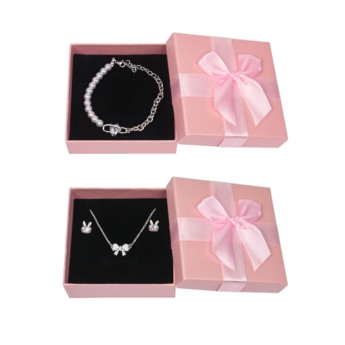 Qaziuy 9 x 9 x 3cm Schmuck Geschenkbox, 2 Stück Klein Mit Deckel für Kette, Ohrringe, Armband, Ring - Schmuck Verpackung für Geschenk