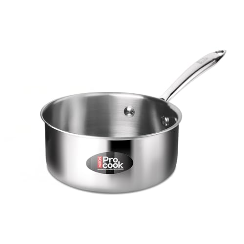 Image of Milton Pro Cook Induction Cookware & Gas Stove Friendly Triply Stainless Steel Sauce Pan 12cm (780 ml) | Tea Pan with Sturdy Handle | Milk Boiler | Multipurpose Cooking Pan for Milk Soups| 3Y Warranty