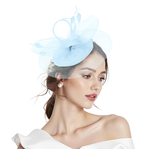 Blue Fascinators for Women Moonlight Blue Fascinator for Weddings 2-in-1 Headband Hat with Clip Elegant Hair Accessories for Mother of the Bride & Guest Outfits Royal Ascot Ladies Day & Tea Party