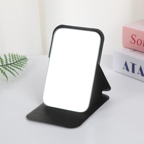 Image of Travel Mini Makeup Mirror (11x7 cm),Portable Folding Mirrorwith Stand,Light Weight and Slim Design for Purse,Travel,Use Anywhere,Easy Portability,Fits in Purse,Bag,Pocket (Black, Pack of 1)