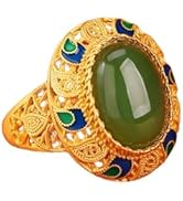AMINKINA 14K Gold over 925 Hetian Jade Floral Filigree Ring - Lunar New Year Celebration, Ethnic-...