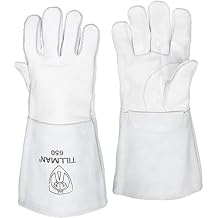 John Tillman Medium 14" Pearl Gray Top Grain Cowhide CottonFoam Lined Stick Welders Gloves with Welted Fingers and Kevlar Thread Locking Stitch Carded TIL650M