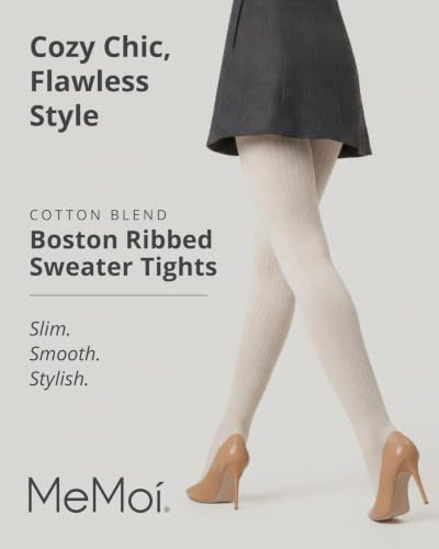 Image of MeMoi Boston Ribbed Cotton Sweater Tights, Warm Opaque Winter Tights
