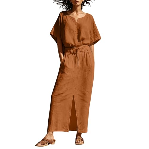 Ensemble coton et lin femme jupe maxi et haut ample d'été