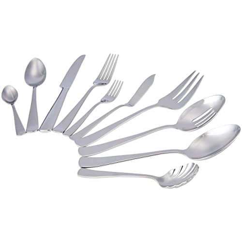 Image of AmazonBasics Cutlery 65-Piece Stainless Steel Flatware Set with Square Edge, Service for 12