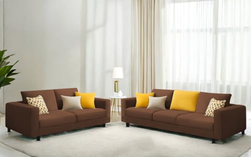 Image of Galib 3+2 Seater Sofa Set for Living Room (Brown Fabric) Premium Fabric Sofa Set