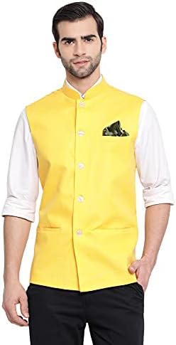 VASTRAMAY Men's Cotton Silk Nehru Jacket โ with Mandarin Collar, Perfect For Ethnic Occasions, Weddings & Celebrations