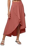 Heathyoga High Waist Wrap Skirt with Shorts Flowy Skirts for Women Trendy Summer Ruffle High Low Maxi Skirt with Slit Coral