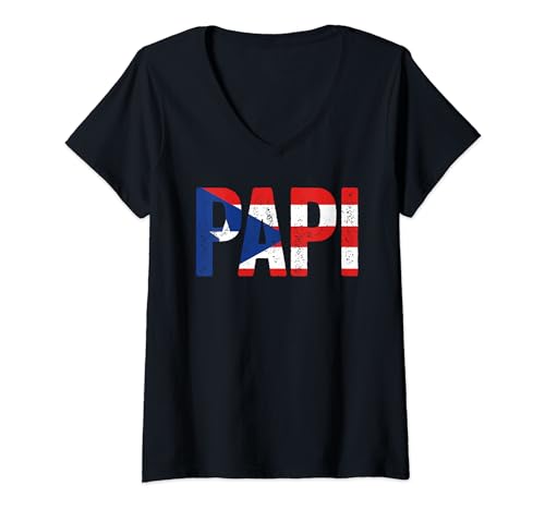 Mujer Bandera de Puerto Rico Día del Padre Patriótico Orgullo puertorriqueñ Camiseta Cuello V