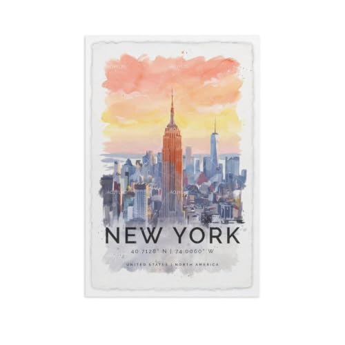 Poster voyage aquarelle New York grand paysage mural 60x90