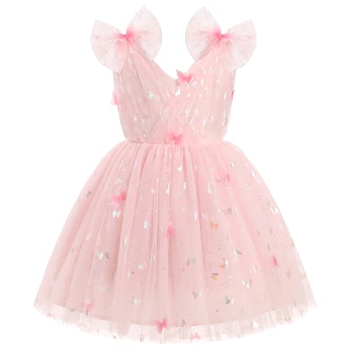 Image of IMEKIS Toddler Kids Girls Butterfly Dress Sparkle Sequins Tulle Wedding Formal Birthday Dresses 2-10T