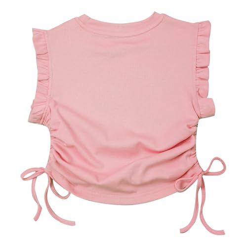 JEYPINMI Toddler Girls Ruffle Sleeveless Crop T-Shirt Solid Tank Tops 3-16 Years Short Sleeve Plain Tees3