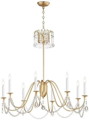 Maxim Lighting 12168GL/CRY Plumette - 8 Light Chandelier in Traditional Style-30 Inches Tall and 36 Inches Wide, Finish Color: Gold Leaf, Installation: Traditional