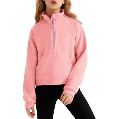 Girls Half Zip Cropped Hoodie with Pockets Cover