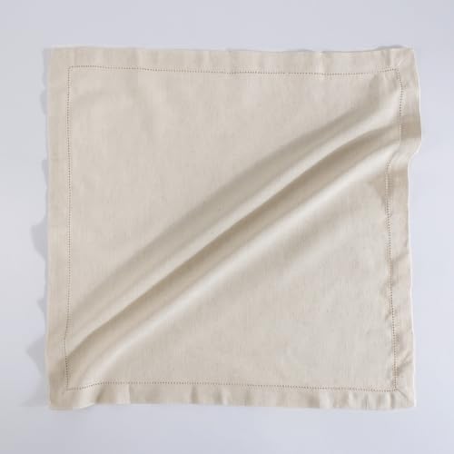 Image of FINGERCRAFT Table Napkins Hemstitched Cotton Linen Blend Fabric - Set of 6, 20x20 Inch, Cloth Napkins Durable & Elegant for Parties, Hotels, Everyday Use (Ivory Flax)