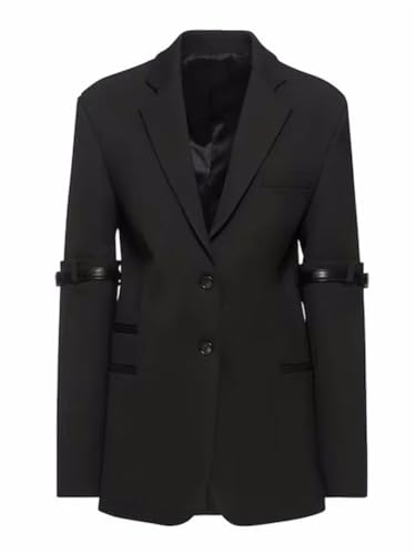 Women's Spring and Autumn PU Leather Button Spliced ​​Long Sleeve Two Button Blazer Top2