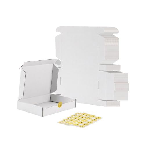 Image of RLAVBL 6x4x1 Shipping Boxes Set of 50, White Corrugated Cardboard Box for Packing, Mailing, Business