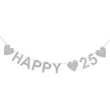 Oblique Unique® Happy 25 Girlande - Silber Glitzernd - 25. Geburtstag Silberne Hochzeit Silberhochzeit Deko Jubiläum Dekoration Banner Hängedeko