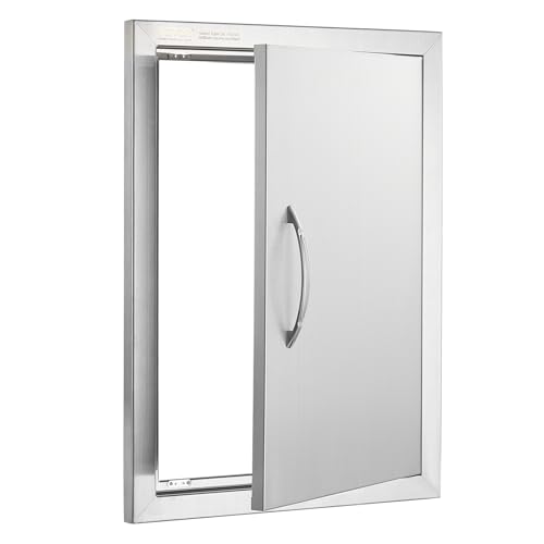 VEVOR Grill-Zugangstür, 407 x 559 x 46 mm, Einzelne Außenküchentür, Flächenbündig Montierte Edelstahltür, Vertikale Wandtür mit Griff, für Grillinsel, Grillstation, Außenschrank usw.