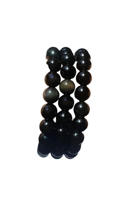 Pierres semi-précieuses obsidienne contre le stress en bracelet extensible de protection