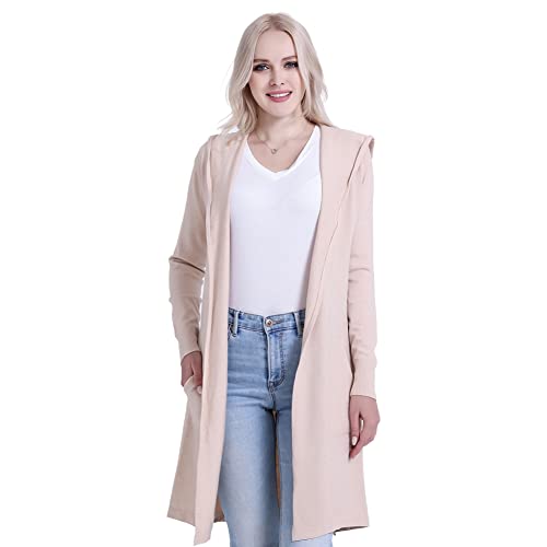 SMILING PINKER Women Long Hooded Cardigan Casual Light Weight Open Front Sweater with Pockets