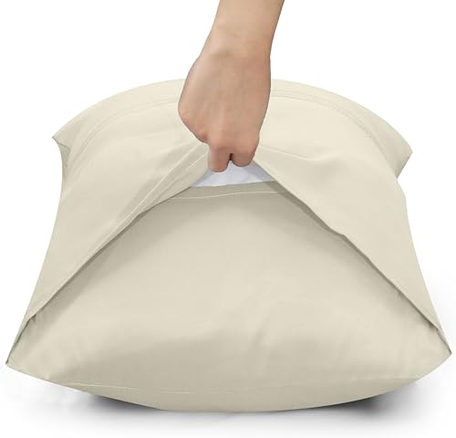 Nafay Living Pintuck Pillowcases 2 Pack Brushed Microfiber Soothing Feel Wrinkle & Fade Resistant with Envelope Closure (Cream)