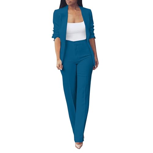Conjunto de mujer elegante y curvo, chaqueta formal para negocios, ligera, pantalones y chaqueta de manga larga, traje de oficina, ropa de trabajo, Cielo azul, XXL