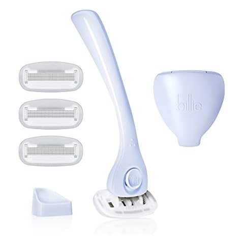 Billie Razors for Women Shaving Kit – Women’s Razor + 4 x 5-Blade Razor Refills + Magnetic Holder + Women’s Razor Travel Case - Cool Blue Cover