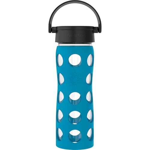 Lifefactory 16-Ounce BPA-Free Glass Water Bottle with Classic Cap and Protective Silicone Sleeve, Teal Lake