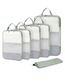 ECOHUB 6 Set Compression Packing Cubes, Lightweight Vacation Travel Essentials, Durable Travel Accessories for Suitcase Carry On Luggage Organizer Bags Set with YKK Zippers Shoe Bag, Green