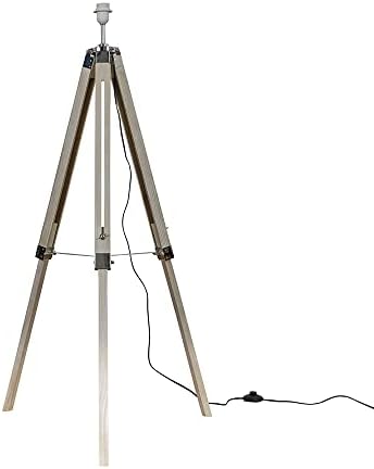 Modern Distressed Wood and Silver Chrome Tripod Floor Lamp Base