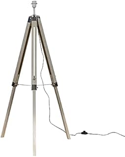 Modern Distressed Wood and Silver Chrome Tripod Floor Lamp Base
