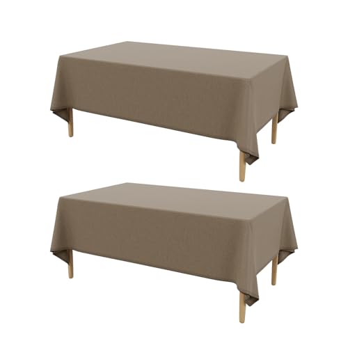 Image of AUSSPVOCT 2 Pcs Textured Faux Linen Table Cloth for Rectangle Table - 52x70 Inch Cloth Tablecloth Rectangular Waterproof Washable Fabric Dining Table Cover for Christmas Holiday Party Kitchen Decor