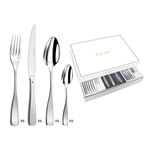 COUZON - Ménagère 24 couverts de table en coffret pour 6 personnes - Millenium - Acier inoxydable 18/10, Finition Satinée, Epaisseur 3.5 mm - Inox