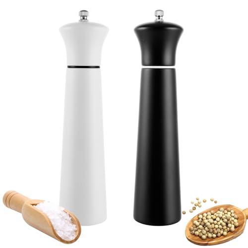 YAYODS Lot de 2 moulins à sel et poivre en bois - Moulin à poivre noir et blanc - Moulin à épices de 22 cm avec broyeur en céramique - Salière et poivrière pour poivre, piment