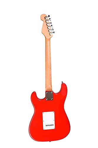 Image of Blueberry R-701-M Full Size Electric Guitar, Tech Rosewood Fretboard, Chrome-Plated Hardware, SSS Pickup, 6-String Right-Handed Beginner Kit with Bag, Strap, Strings & 2 Picks (RED, Value Pack)