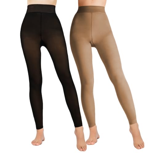 Image of Caprilite Women Fleece Lined Tights-Fake Translucent Leggings High Waist Pantyhose Sheer Thick Warm Tights for Winter