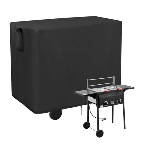 Safipotts Fish Fryer Cover Compatible with Feasto Outdoor Propane Deep Fryer,420D Deep Fryer Cover with Waterproof Strip, 2 Buckles & Ventilation Opening,Black（46''D x 23''W x 36''H）
