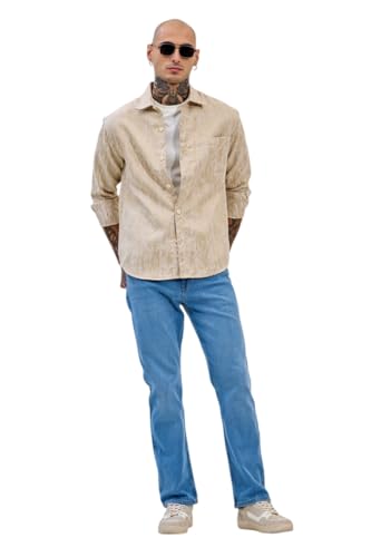 Image of SNITCH Men Casual Shirt | Slim Fit Full Sleeve Mandarin Collar Stripes Design | Premium Viscose Blend & Breathable Fabric for Everyday & Semi-Formal Wear