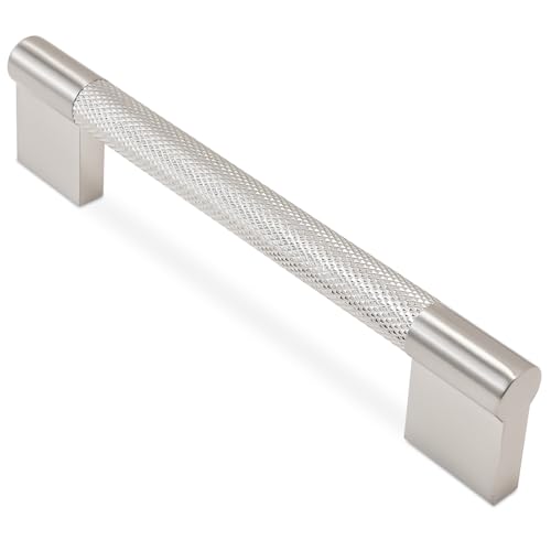 COTYKILEY 10 Pack 5 Inch(128mm) Brushed Satin Nickel Cabinet Handles Sliver Knurled Kitchen Cabinet Pulls Cabinet Door Handles Kitchen Cabinet Hardware Cupboard Drawer Pulls Dresser Handles