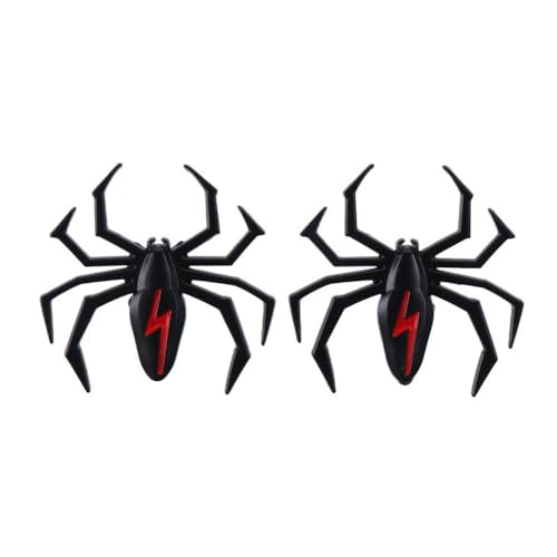 Image of 2Pcs Metal Spider Emblem Badge Sticker,Spider Decal Spider Lightning Sticker,Self Adhesive Black Spider Badge for car