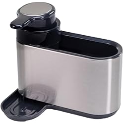 Dispensador De Jabón Líquido Para Lavaplatos Erreke Dispensador Jabón Cocina, Organizador Fregadero 3 en 1, Hecho en Acero Inoxidable SS410, Dosificador de Líquido Lavavajillas 300ml, Color Plateado