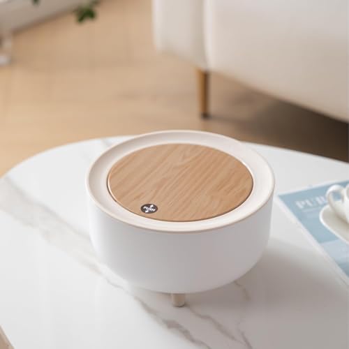 Image of HOKIPO Mini Desktop Trash Can with Lid | Countertop Dustbin for Desk, Bathroom Vanity & Tabletop - Portable Small Wastebasket for Office, Bedroom - White 2L (NEW-AR-6079)