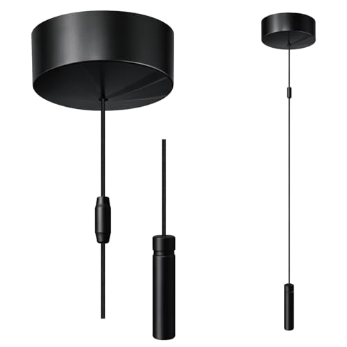 Rubigo Matt Black Bathroom Light Pull Cord Switch with Modern Black Aluminium Handle | 2 Way 6AX Ceiling Pull Cord Light Switch (Black)