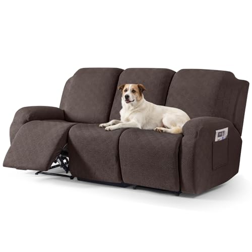 Image of Timeles Recliner Covers for 3 Seater Reclining Couch Covers Sofa Slipcover Furniture Protector for Dogs and Pets Stretch Soft Washable (Three-Seater, Dark Brown)
