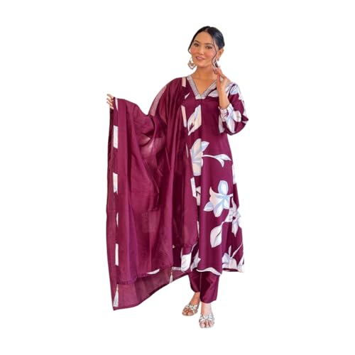 Image of Shiv Textiles Art Silk Solid Regular Kurta Sets for Women (JDA-GULMAHOR-Wine-XL Maroon