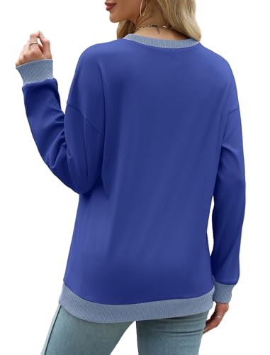 Image of Saloogoe Sweatshirts for Women Crewneck Long Sleeve Loose Fit Tops Color Block Ribbed Trim Fashion 2025