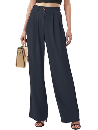 Yutdeng Pantalones Mujer Anchos Verano Pantalon Oficina Cintura Alta Pierna Recta Pantalones Negocios Casual Palazzo Pantalones Mujer Vestir Elegante Pantalón Trabajo Largos Elástico Pants Drapeado