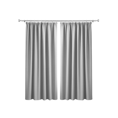 Imperial Rooms Blackout Pencil Pleat Curtains for Bedroom 66 x 54 Drop Inch Light Grey Curtains Thermal Insulated Window Treatments, 2 Panels with Tiebacks