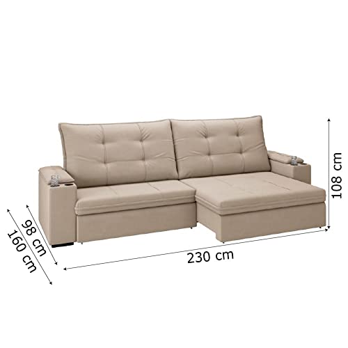 Sofá 4 Lugares com Porta Copos Retrátil e Reclinável França Luizzi 2,30m Suede Capuccino